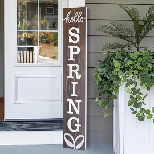 8"x48" Spring Welcome Sign for Front Porch, Hello Spring Porch Sign for Front Door Durable PVC Welcome Home Decorations for Outdoors p (Design 4) by BasicFundamentals