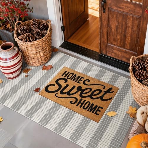 Fall Front Door Mat 3x5, Cotton Washable Woven Striped Outdoor Rug - Image 2