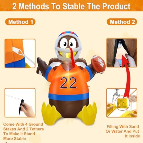 TURNMEON 5 Ft Thanksgiving Inflatables Outdoor Decorations, American Football Turkey Blow Up Yard Decor with LED Lights Fall Thanksgiving Decorations Outside Lawn Garden Indoor Autumn Holiday Party - Image 6