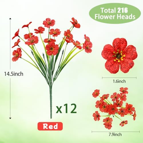 12 Bundles Red Artificial Flowers for Outdoors, UV Resistant Faux Plants - Image 5