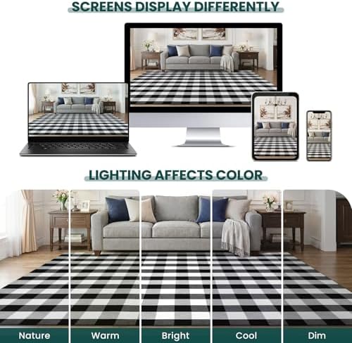 KOZYFLY Buffalo Plaid Rugs 2x4.3 Ft Black and White Rug Front Door Mat - Image 6