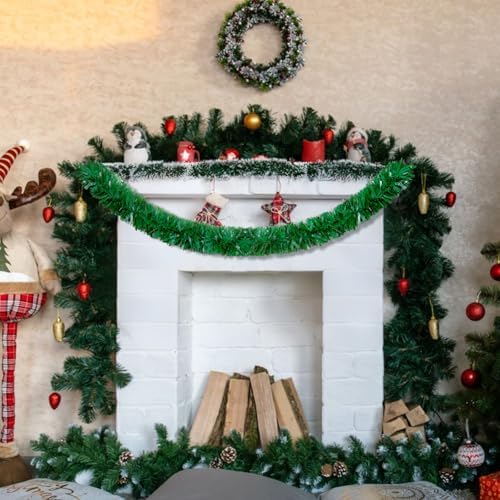 50Ft Green Christmas Garland Decorations,Xams Greenery Tinsel Stems Non-Lit Soft Twist Garland Decor for Tree Stairs Railing Front Door Mantle Fireplace Indoor Outdoor Holiday Home - Image 6