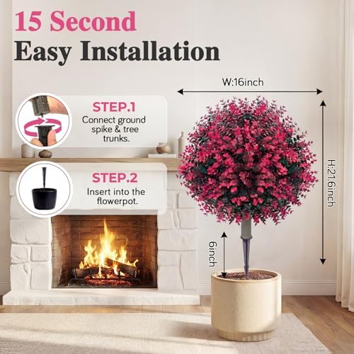 PATIO CHOICE Topiary Trees Artificial Outdoor Boxwood Ball Trees with Ground Spike Set of 2 22" Fake Outdoor Plants Faux Bushes and Shrubs Decorations for Outdoor Indoor Front Porch Garden - Image 3
