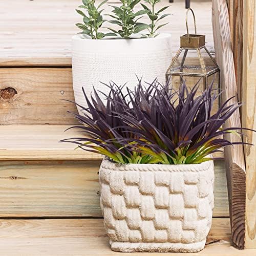 16Pcs Artificial Grass Fake Grass Plants 17.3in Outdoor Plants UV Resistant Faux Greenery Stems for Home Window Garden Patio Pathway Front Porch Halloween Décor Light Green & Purple - Image 6