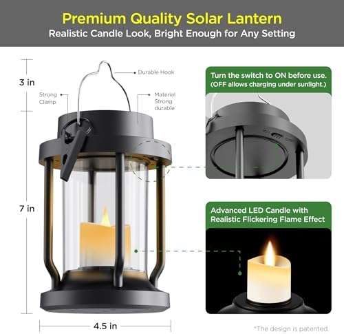 Solar Lantern Outdoor & Indoor Use – Hanging Solar Lights with Realistic Flickering Flameless Candle, Weatherproof for Gardens, Patios, Trees, and Lawns (Black, 1 Pack) - Image 5