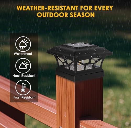 2 Pack Solar Post Cap Lights Outdoor Waterproof, Dual Light, Black - Image 6