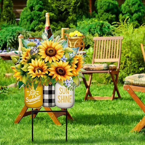 Amyhill Summer Sunflower Outdoor Decor Metal Garden Stakes 25 Inch Summer Welcome Yard Signs Decorations Outdoor Sunflower Decorative Garden Stakes Patio Lawn Walkway Backyard Porch Decorations - Image 5