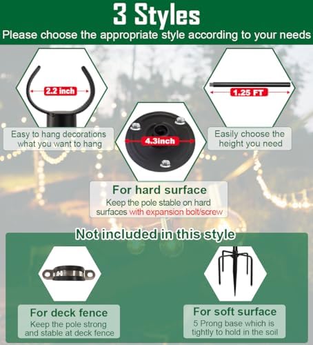 10ft String Light Poles for Hard Surfaces, Light Poles for Outdoor String Light, Perfect for Garden, Backyard, and Patio Lighting Stand for Parties, Wedding - Matte Black Finish - 2 Pack - Image 2