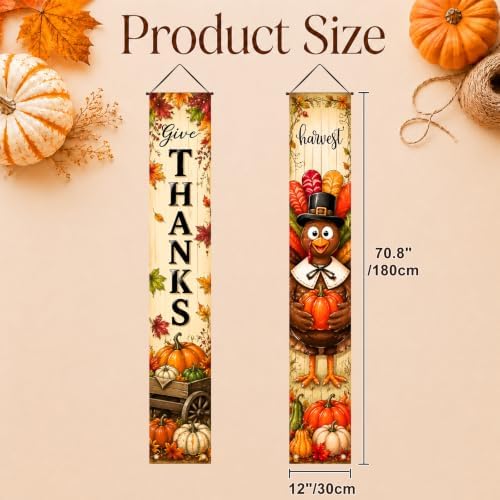 IVN Give Thanks Turkey Porch Banner Thanksgiving Decor 2 Pcs - Image 5