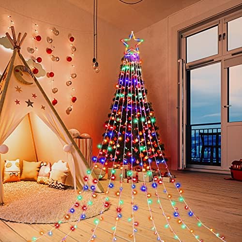 Outdoor Christmas Decorations Star String Lights, 320 LED 11.5 ft Waterfall Tree Lights with 8 Lighting Modes Christmas Star Lights for Indoor Outdoor Yard Home Festival Party Xmas New Year Decor - Image 6