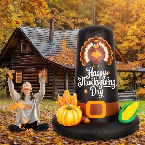 VioraWhite 6ft Thanksgiving Pilgrim Hat Inflatable Decoration with LED Fall Stacked Pumpkins Blow up Be Blessed Thanksgiving Inflatable Outdoor for Autumn Harvest Fall Garden Lawn Yard Decor - Image 5