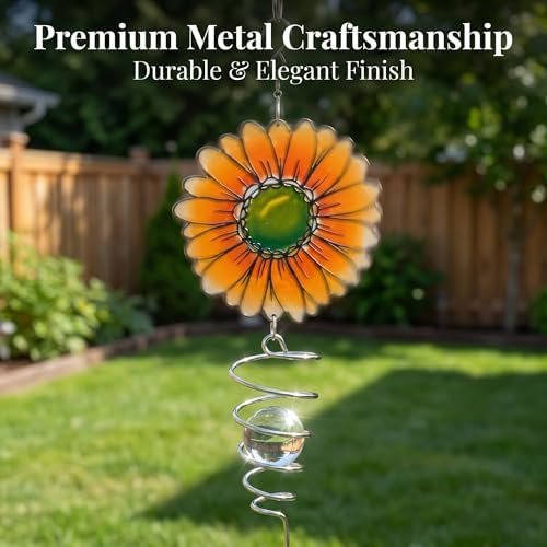 18" Wind Spinner Outdoor Hanging Metal Figurine Spinner for Garden Décor Ornaments,Lawn Yard Patio,Sunflower - Image 4
