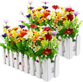 XONOR Artificial Flower Plants - Mixed Color Daisies in Picket Fence Pot for Indoor Office Wedding Home Decor, 2 Sets by XONOR