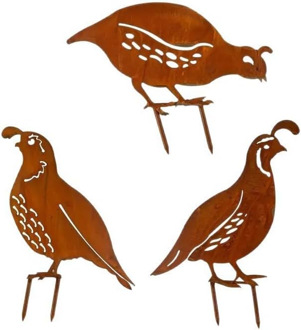 3 Pack Rusty Quail Family Decorative Garden Stakes, Metal Birds Statues Garden Sculptures and Yard Art, Patio, Lawn Ornaments Decor(Brown) - Image 2
