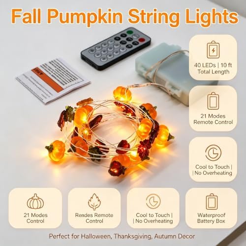 MIYA LIFE Fall String Lights Pumpkin-Maple-Acorn Autumn Fairy Lights Battery Operated for Thanksgiving and Halloween Indoor Decorations - Image 2