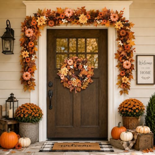 6 FT Fall Dahlia Garland Vine Autumn Sunflower Garland with Maple Pumpkin - Image 5