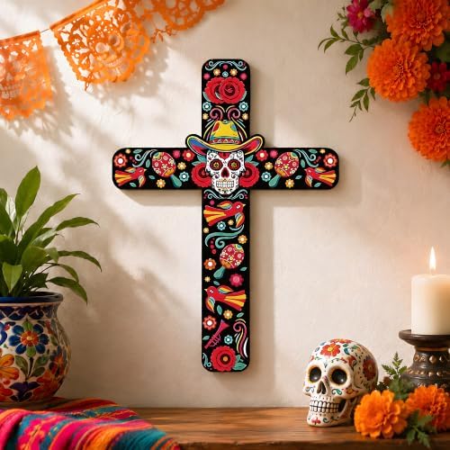 Day of The Dead Decorations - 2PCS Dia de los Muertos Cross Wall Decor - Image 6