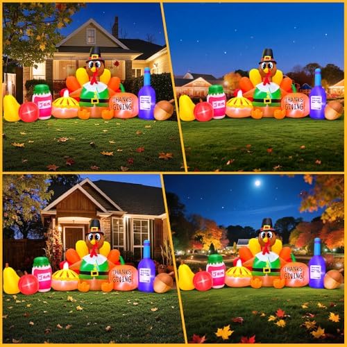 8FT Thanksgiving Inflatables Outdoor Decoration Inflatable Turkey Pumpkin, Built in LED Lights Blow Up Yard Decorations for Fall Holiday Party Garden Lawn Décor - Image 3