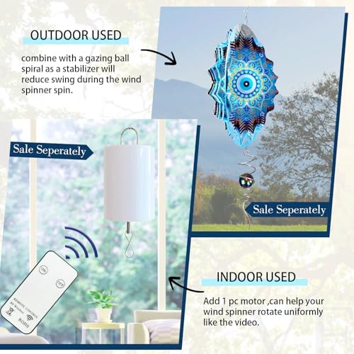Aoedelyart Wind Spinners Outdoor Mandala Peacock Evil Eye‌,12In Stainless Steel Wind Spinner Hanging Garden Decor,Garden Gifts for Women,Men,Mother,Father,Wind Sculptures 3D Kinetic Yard Art Ornament - Image 4