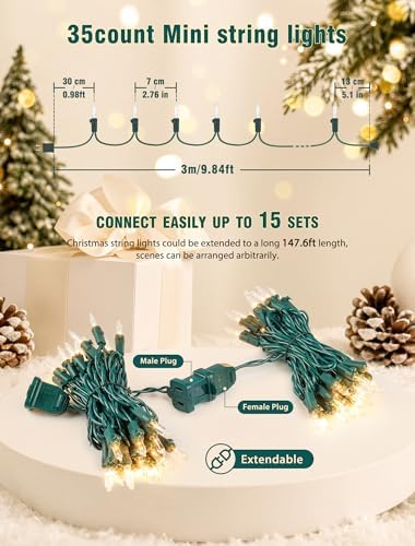 Hopolon 9.8FT 35 Warm White Christmas Incandescent Mini String Tree Lights - Image 4