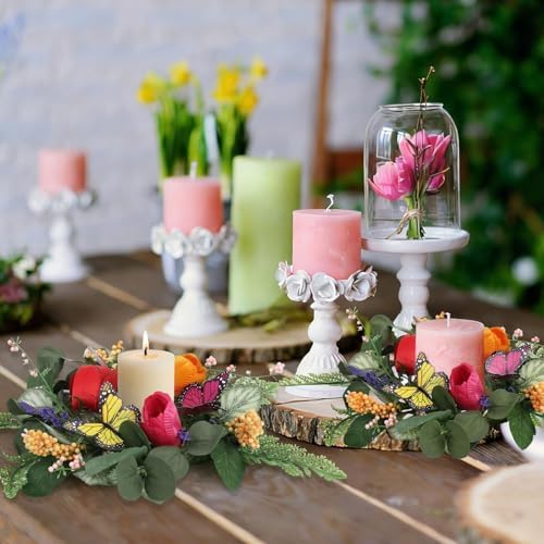 6 PCS Spring Lavender Tulips Hanging Wreaths for Kitchen Cabinets Artificial Small Floral Wreaths for Front Door with Butterfly Spring Summer Mini Wreath for Home Farmhouse Window Porch Wall Decor - Image 6
