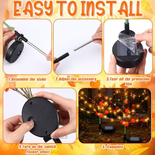 Copkim 2 Pcs Fall Pumpkin Solar Lights Waterproof Stake Lights Decorative Garden Firefly Outdoor Light for Lawn Trails Landscaped Yards Pathway Porches and Patio Decorations - Image 3