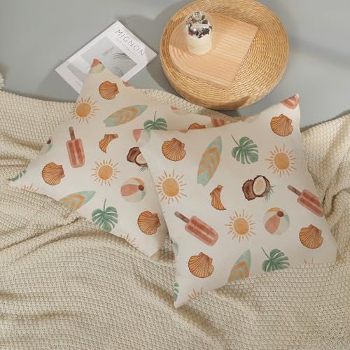 Summer Pillow Covers 16x16 Set of 2 Tropical Coastal Beach Outdoor Throw Pillows Sun Sunshine Monstera Palm Leaf Ice Cream Decorative Pillow Cases Farmhouse Cushion Case for Couch Home Decor - Image 6