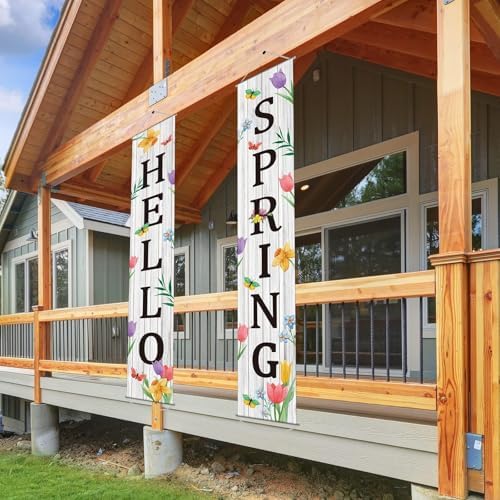 Hello Spring Porch Banner for Front Door Spring Door Banner Colorful Floral Green Leaves Porch Sign Hanging Flag Vintage Spring Decorations Seasonal For Yard Indoor Outdoor Decorations - Image 5
