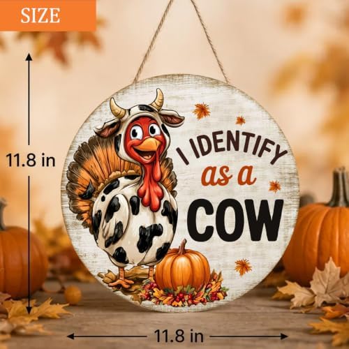Thanksgiving Turkey Decorations Door Sign for Home, I Identify as a Cow - Image 5