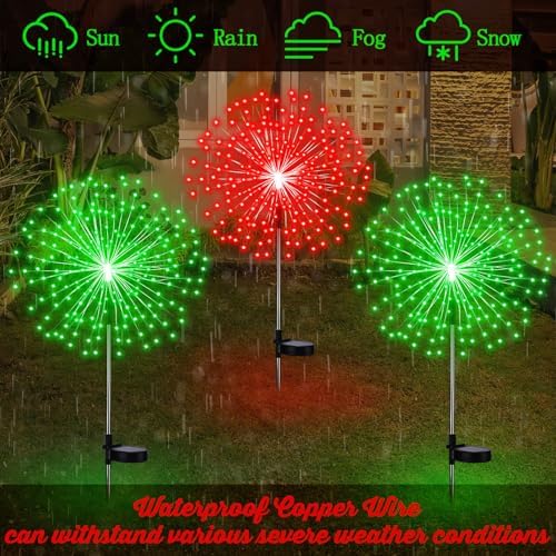 Tujoe 4 Pack Halloween Outdoor Decoration Solar Firework Lights,Red Green - Image 4