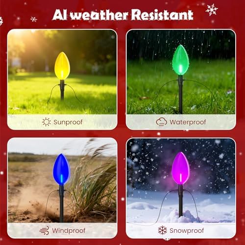 Outdoor Jumbo C9 Christmas Pathway Lights, 23FT Connectable Walkway Lights with 12 Multicolor LED Bulbs for Driveway Yard Lawn Garden - Image 2