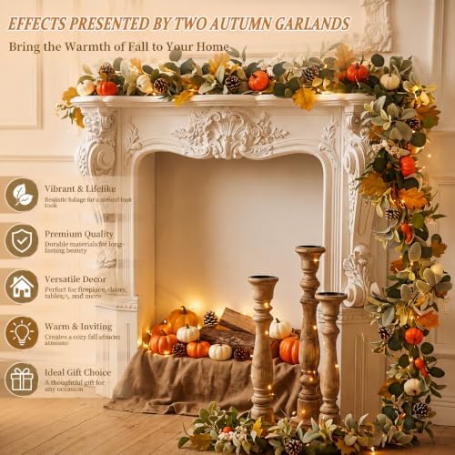 6FT Fall Garland with Lights for Autumn Mantel Decor - Image 6