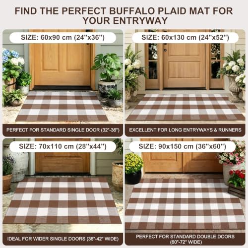Uphome Bufflo Plaid Outdoor Rug 2'x3', Fall Decor Small Checkered Front Door Mat, Indoor Outdoor Farmhouse Cotton Porch Rug for Layered Door Mats, Washable Brown Area Rugs for Patio Entryway - Image 4