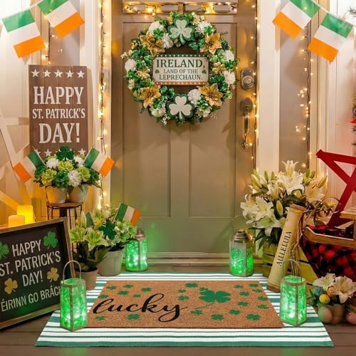 Duraaamo 2 Pcs Welcome Doormat with Outdoor Rug Natural Coco Coir Door Mat Front Door Mat and Rug for Indoor Outdoor Front Porch(Clover) - Image 4