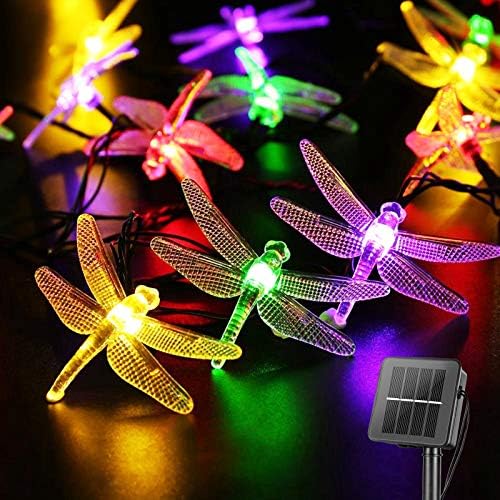 Dragonfly Solar String Lights Outdoor 25.6FT 30 LED Waterproof Solar Powered Fairy Lights, 8 Modes Decorative Lights for Patio Garden Yard Fence Wedding Christmas Party, Multicolor by Brightown