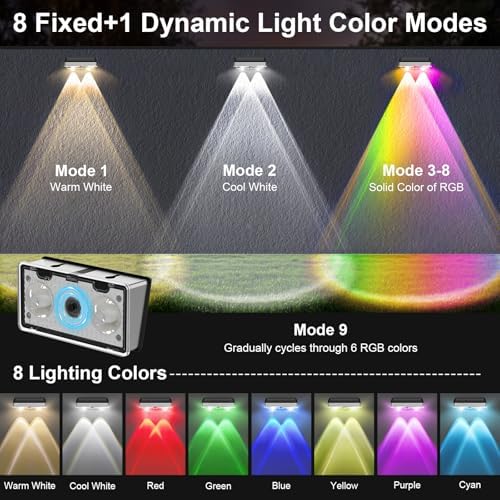 Solar Fence Lights Outdoor 8 Pack, Stainless Steel & IP65 Waterproof, 8 Lighting Modes High Brightness LED Spot Lens Deck Lights Dusk to Dawn for Backyard Stair Railing Patio Wall - Image 4