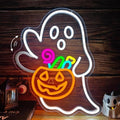 Waving Ghost Pumpkin Candy Basket Halloween Neon Sign Dimmable LED Decor by Geeinar