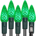 WATERGLIDE C6 Christmas Lights, 33ft 100 LED Faceted String Lights Green Wire Fairy Lights with 29V Safe Adaptor, 8 Lighting Mode, Waterproof for Indoor Outdoor Patio Xmas Tree Party Decor, Green by WATERGLIDE