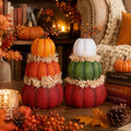 MEETYAMOR Fall Pumpkin Decor, 2 PCS 7.5in Resin Pumpkin Figurines for Fall Decor, Stacked Knit Textured Pumpkins Fall Decorations for Home, Shelf, Table Centerpieces, Autumn, Thanksgiving Decor by MEETYAMOR