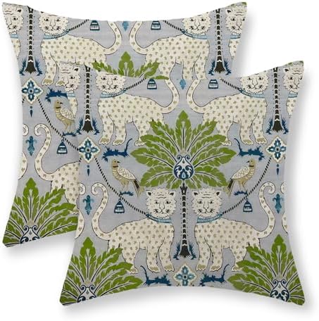 Animal Print Tiger Leopard Pillow Covers 20x20 Set of 2 Animal Skin Green Tropical Tree Throw Pillows Vintage Seasonal Outdoor Decorative Pillow Cases Linen Cushion Cover for Couch Home Decor by JEFERSO