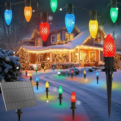 Brightown Solar C9 LED Christmas Lights - 50Ft, 40 Faceted Bulbs, Waterproof Multicolor Pathway Light for Outdoor House Decorations by Brightown