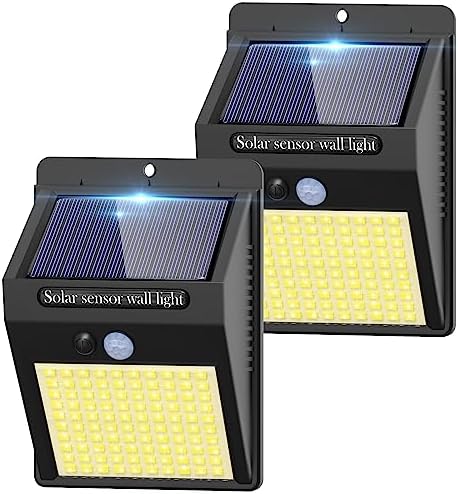 2 Pack Outdoor Solar Motion Lights - 3 Modes/100LED Wireless, IP65 Waterproof Solar Security Lights with Motion Sensor for Front Door, Backyard, Garage, Deck (Warm White) by kolpop