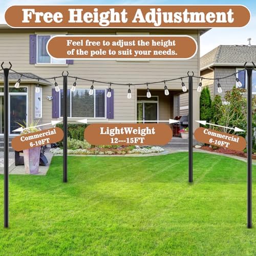 NUERPO 7 Pack String Light Poles,Metal Poles for Hanging Outdoor Light Strings,7 Pack 10 FT Light Poles Stand for Outside Garden,Patio,Wedding,Backyard,Deck,Party - Image 6