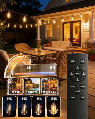 TW SHINE 100 FT Solar String Lights Outdoor, 31+2 LED Waterproof Shatterproof Bulbs with Remote Dimmable Timer, 3 Lighting Modes Patio Light for Garden Yard Wedding Party Holiday Decoration - Image 4