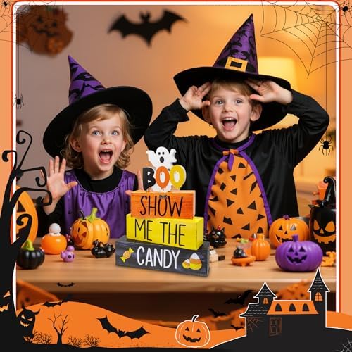 4 Pcs Halloween Wooden Decor, Show Me the Candy Decorations - Image 3