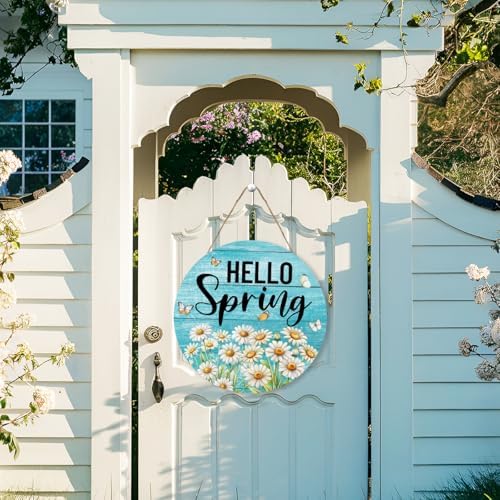 Hello Spring Door Sign, Spring Wildflower Wooden Sign front Porch Decor, Seasonal Floral Hanging Decor, Welcome Spring Hanging Sign for Home Door Wall Porch Indoor Outdoor Decor - Image 3