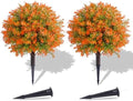 PATIO CHOICE Fall Decor Outdoor Set of 2, Artificial Urn Filler 22in Fall Topiary Ball Tree with Ground Spike Fake Plants Fall Indoor Outdoor Decorations for Front Porch, Porch, Home, Garden,Yard by LittleBeaver