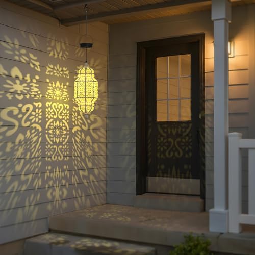 18 Inch High Large Hanging Solar Lights Outdoor Garden Decor, Decorative Waterproof Plastic Moroccan Solar Lantern Lamp, Outside Decorations for Patio Yard Porch Decor, Gardening Gifts for Women Mom - Image 6