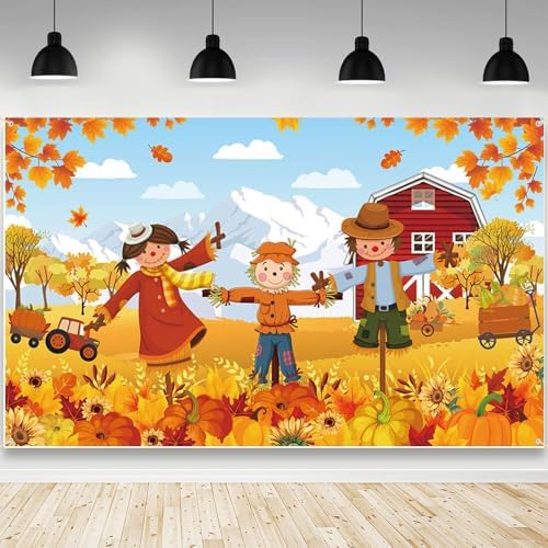 AIBIIN Pumpkin Patch Party Backdrop Fall Thanksgiving Farm Banner Autumn Maple Leaves Pumpkin Bulletin Board Decorations Pumpkin Party Photo Background Wall Decor Supplies 96 x 72 inch by AIBIIN
