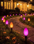 Halloween C9 Oversized Pathway Lights, 4 Pack LED Purple/Orange Stakes by Pallerina